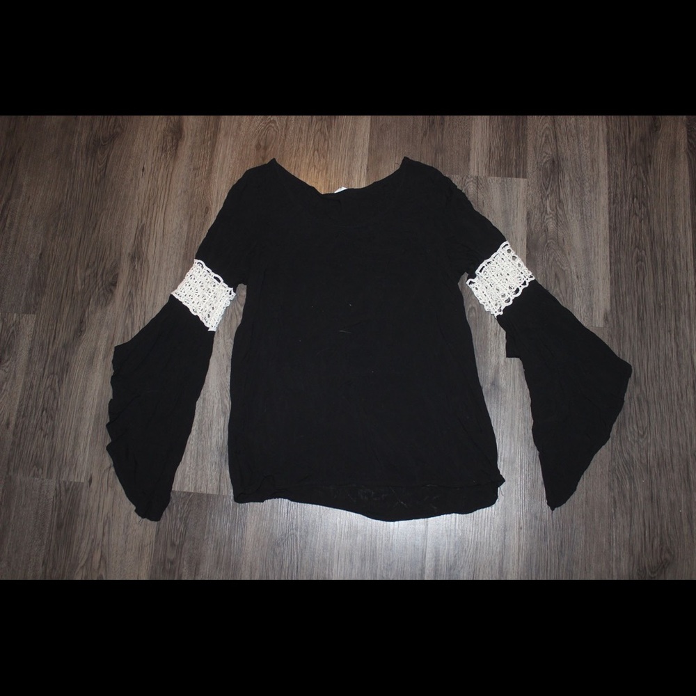 Boho Black Bell Sleeve Top